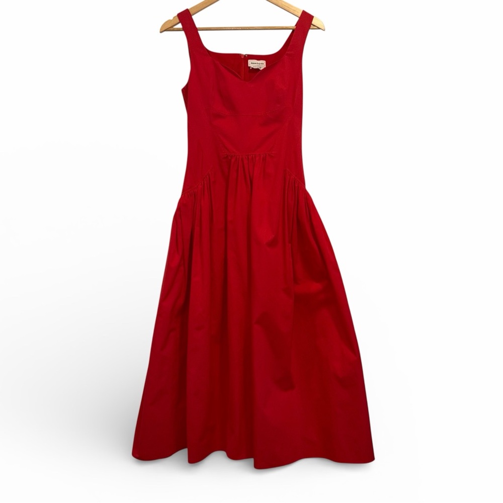 Alexander McQueen Red Midi Dress Cotton Poplin Sleeveless 2 Cocktail NWOT 🟡 - Picture 5 of 14